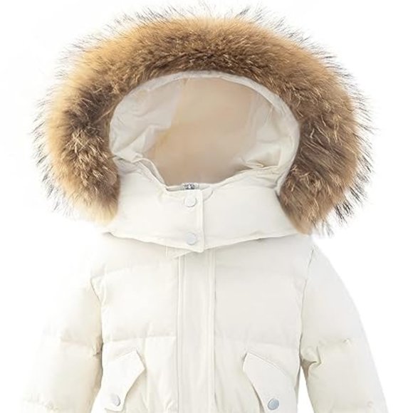 Hiheart Girls Fur Hooded Puffer Down Jacket Heavy Weight Down Coat Thicken Outer